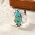Bohemian brede open manchetarmband van gehamerd zilver metaal met turquoise inleg - Zilver