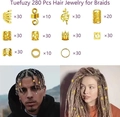 280pcs gold hair braid rings and hollow cuffs set for various DIY hair styling - Gold