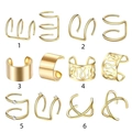 Set of 12 gold non-piercing leaf ear cuffs with minimalist and layered vintage designs - Gold Single 1