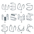 Set of 12 vintage silver leaf and minimalist ear cuffs with diverse metal textures - Silver Single 2