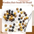 60pcs wooden hair beads for braids in four natural tones with a black threading tool set - One Set (60 Pieces) As Shown In The Picture