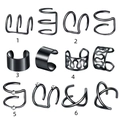 Set of 6 black punk style stainless steel ear cuffs with zircons for non-pierced ears - Black Single 2