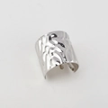 Minimalist silver open cuff bracelet with hammered metal texture and glossy finish - Silver