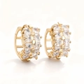 Minimalist gold wide hoop earrings with double row square-cut sparkling zircons - Gold