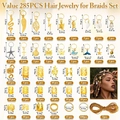 285-teiliges Gold-Haarschmuck-Set mit Anhängern und Metallringen für Flechtfrisuren - Kollektion (In Box) / Gold