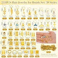 255pcs mixed metal hair dreadlock jewelry set with various charms and braid rings - Gold