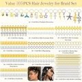 305-teiliges Dreadlock-Haarschmuck-Set in Gold und Silber mit Muschel- und Schmetterlingsringen - Gold