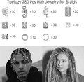 Silver 280pcs dreadlock jewelry set with metal rings and leaf charms for DIY hair styling - Silver