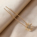 Eleganter goldener U-Haarpfeil mit funkelndem Stern-Design und klaren Strasssteinen - Einzelner Sternenschimmer-Stil / Gold