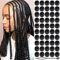 60pcs black round wood beads set with hair threading tool for DIY dreadlock hair styling - Black