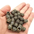 24-piece Viking rune beard beads set in antique silver finish for hair and dreadlock styling - Antique Gold