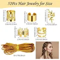 Lot de 52 bijoux de cheveux dorés pour dreadlocks avec manchettes, feuilles et cordon de 5m - Type standard / Doré