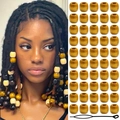 60pcs wooden texture hair beads set in bronze color with styling tools for DIY braids - Yellow