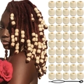 Lot de 60 perles en bois beige avec une aiguille noire pour tressage et parure de cheveux - Blanc