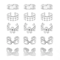 Detail view of 5 assorted silver ear cuff styles including floral and chain patterns - JH-75 / Silver