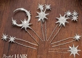 5-piece bridal hair pin set with celestial moon and star designs in silver finish - Star Moon Full Set Hair Pins / Silver