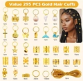 Kit de 295 piezas de accesorios dorados para rastas con anillos de mariposa y espirales - Lazy Person / Dorado