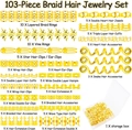 103-piece gold braid hair jewelry set with various alloy rings and charms in a storage box - Gold