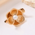 Elegante pinza de pelo de flor dorada con perla blanca y estilo vintage francés - Dorado