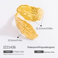Anillo abierto de acero inoxidable bañado en oro de 18K con diseño de hoja detallado - Estilo Hoja Dorada (JZ21436)