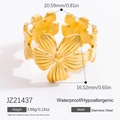 Anillo floral de acero inoxidable chapado en oro de 18K, resistente al agua y suave - Estilo de Flor Dorada (JZ21437)