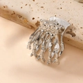 Pinza para el pelo de mano de esqueleto plateada metálica para peinados góticos - Tamaño Pequeño (Sin Strass) / Plateado
