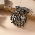 Pinza para el pelo de mano de esqueleto gótico en negro brillante para Halloween - Tamaño Pequeño (Sin Strass) / Color gunmetal