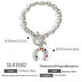 Bracciale a ferro di cavallo in acciaio argento con pietre colorate e chiusura T - Argento (SL41682)
