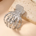 Silver skull hand hair claw clip in metallic alloy with sparkling crystal accent - Large With Rhinestone / Silver