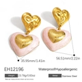 Herz-Ohrhänger aus 18K vergoldetem Edelstahl mit rosa Emaille und wasserfestem Design - 18K Vergoldet / Rosagold (EH12196)