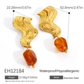 Orecchini in acciaio inossidabile con ambra e onde placcate in oro 18K waterproof - Stile Ciondolo Ambra Onda Dorata (EH12184) / Placcato Oro 18K