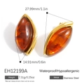 Vergoldete Edelstahlohrringe in Tropfenform mit bernsteinfarbenem Harz und wasserfest - Bernstein-Stil (EH12199A) / 18K Vergoldet / Bernstein