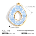 Blue vintage scroll pattern on white enamel stainless steel wing pendant in gold finish - Blue Floral Irregular Oval Pendant (PJ93352)