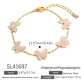 18K vergoldetes Edelstahlarmband mit fünf lila Schmetterlingsanhängern mit Glitzer - Schmetterling Armband (SL41687)