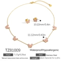 Edelstahl 18K vergoldetes Schmetterling-Halsketten-Set mit rosa Emaille-Anhängern - Schmetterling Halskette Ohrringe Set (TZ81009)