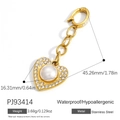 Golden heart pendant charm with embedded white pearl and sparkling rhinestones - Heart Pearl Style (PJ93414)