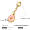 Colgante ovalado de esmalte rosa con relieve de concha dorada en acero inoxidable - Estilo Concha de Esmalte Rosa (PJ93415)