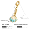 Golden stainless steel shell pendant with white and light blue enamel and spring clasp - Light Blue Enamel Shell Style (PJ93418B)