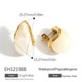 Waterproof stainless steel drop earrings with white resin inlay and golden wave frame - Irregular Teardrop Wave Metal Style (EH12198B)