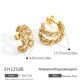Polsino per orecchie dorato in acciaio inossidabile con doppia fila di zirconi - Stile Pavé a Doppia Fila (EH12188) / Coppia Oro (EH12188)