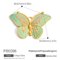 Blue enamel butterfly pendant in golden stainless steel with white crystals, 49.67x34.93mm - 18K Gold Plated / Butterfly Blue Enamel Rhinestone Charm (PJ93396)