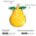 Pear shaped stainless steel pendant with yellow and green enamel finish and golden edges - Polka Dot Pear Pendant (PJ93397)
