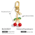 Llavero de cereza en acero inoxidable con fruta roja y cadena dorada para accesorios - Chapado en Oro de 18K / Estilo Cereza Roja (BL010027)