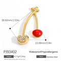 18K gold plated stainless steel cherry charm with red enamel and pavé zircon stones - Double Cherry Pendant (PJ93402)