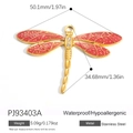 Gold stainless steel dragonfly charm with red wings and sparkling rhinestones - 18K Gold Plated / Dragonfly Red Wing Rhinestone Pendant (PJ93403A)