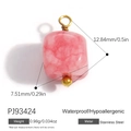Ciondolo quadrato in marmo rosa con anello in acciaio inossidabile dorato e perlina - Ciondolo Quadrato (PJ93424) / Set di 3 / Motivo marmo rosa