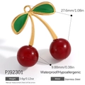 Stainless steel cherry charm with red enamel finish and 27.6mm height measurement - 18K Gold Plated / Cherry Ornament Charm (PJ92301)