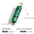 Colgante cilíndrico de malaquita verde en acero inoxidable con aro de metal dorado - Colgante Cilíndrico (PJ93426A) / Juego de 3 / Textura Verde Malaquita