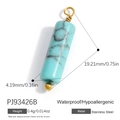 Green turquoise cylinder pendant with gold stainless steel wire wrap and waterproof design - Cylindrical Pendant (PJ93426B) / Set of 3 / Turquoise Blue Pattern