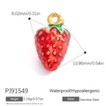 Red enamel strawberry charm in stainless steel with waterproof 18K gold plating - Small Strawberry Pendant (PJ91549)